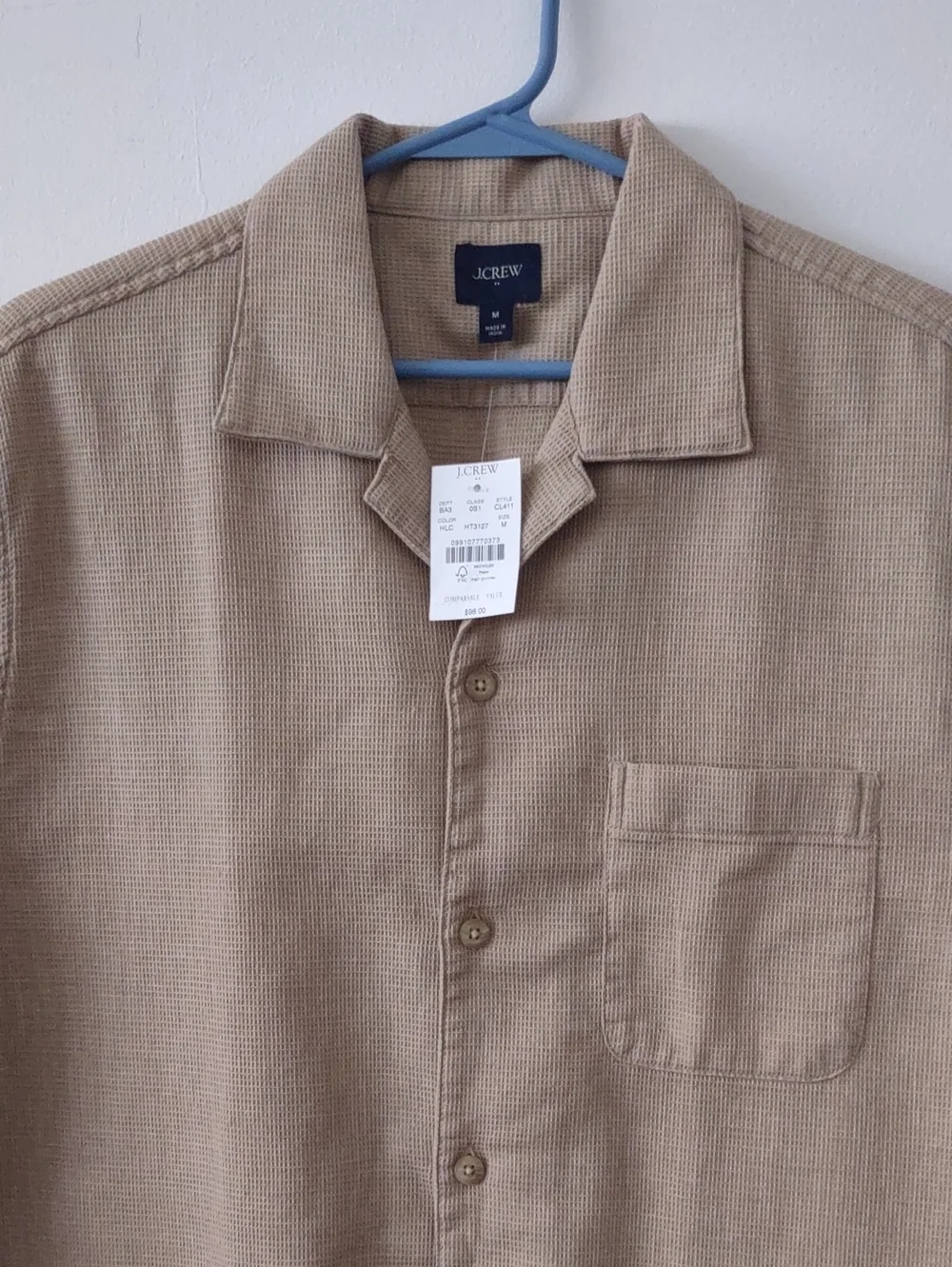 BRAND NEW J.CREW MEN'S SHORT SLEEVE WAFFLE DOBBY CAMP SHIRT